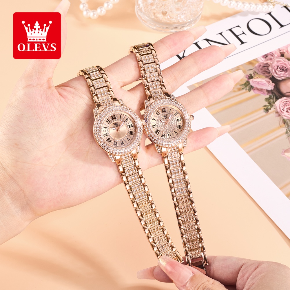 Fashion Women Watch - OLEVS Luxusmode Damenuhren Diamant-Zifferblatt wasserdichte Diamant-Intarsien-Quarzuhr
