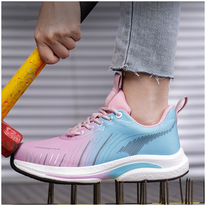Sneakers Fashion Women - Damenmode, atmungsaktive Arbeitsschuhe mit Stahlkappe, Air-Mesh-Sommer-Sicherheitsstiefel,