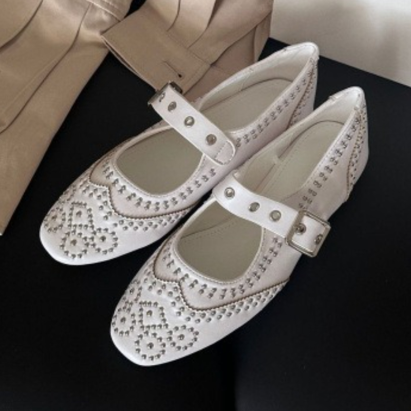 Women'S Fashion Brand Shoes - Retro Niet Schnalle Design Wohnungen Frauen