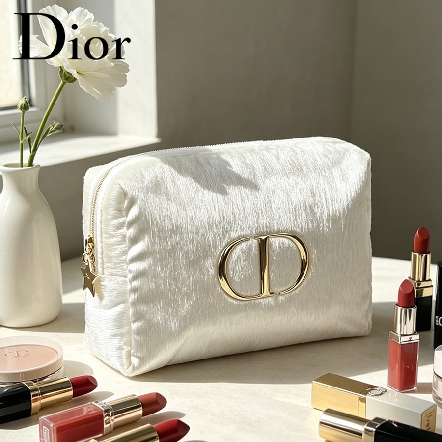 Women Fashion Logo Design - Dior’s Bag Reise-Kosmetiktasche aus weißem Samt,
