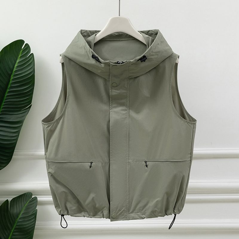 Women'S Fashion Utility Vest - Damen Hellgraue Ärmellose Utility-Weste mit Kapuze,