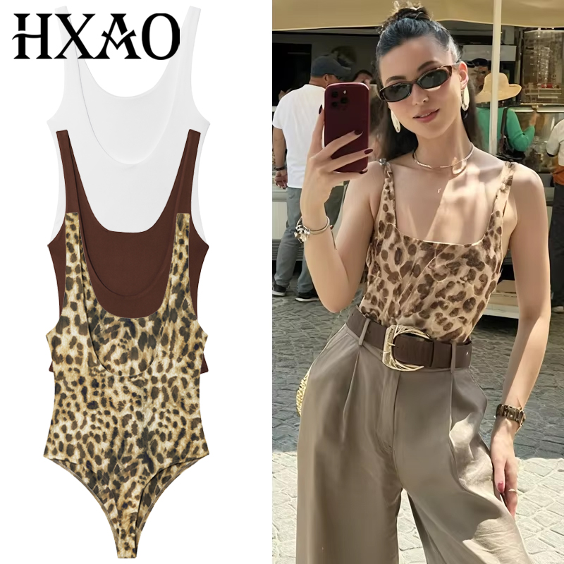 Corset Top Boned - HXAO Leoparden-Slip-Body für Damen, Sommer, 2022,