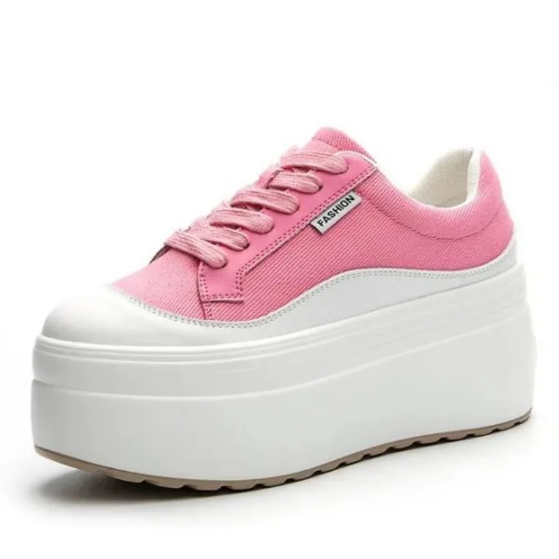 Sneakers Fashion Women - 8cm Neue Leinwand Echtes Leder Frauen