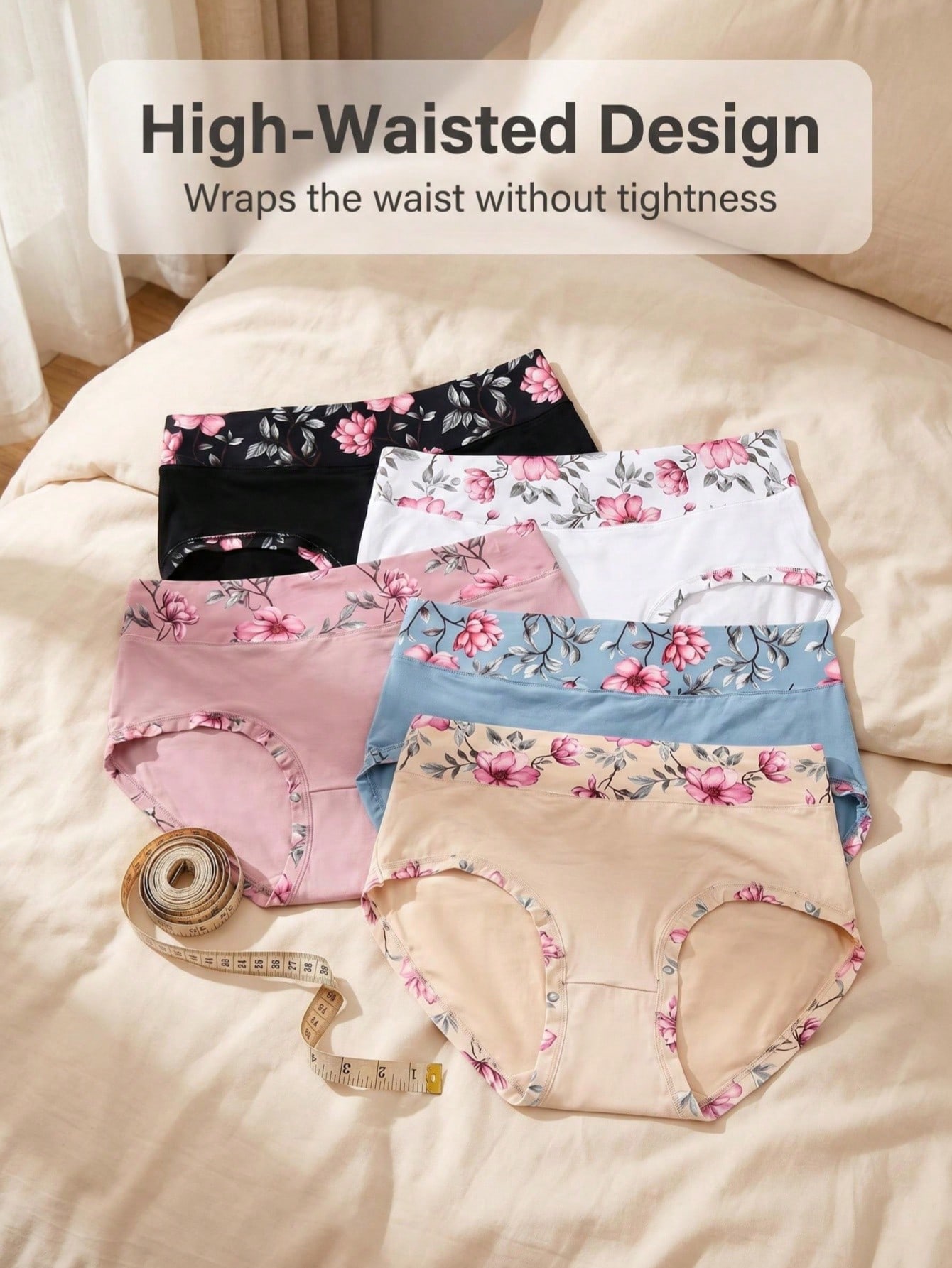 Women'S Fashion Underwear - 5-teiliges Set Damen-Slips mit Blumenmuster in