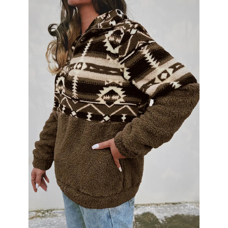 Women'S Fashion Jackets Amazon - Spot Amazon Geometrisches Muster Langarm-Reißverschlussjacke mit