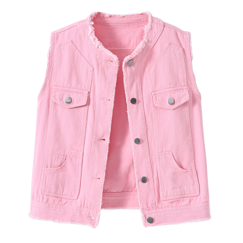 Women Fashion Vest - Damen Slim-Fit Ärmellose Jeansweste mit Rundhalsausschnitt,