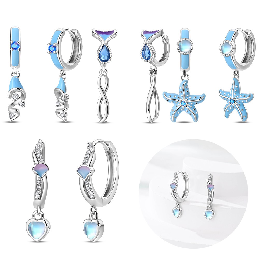 Women'S Fashion Website - Silberfarbene blaue Seestern-Ohrringe, Creolen für Damen,
