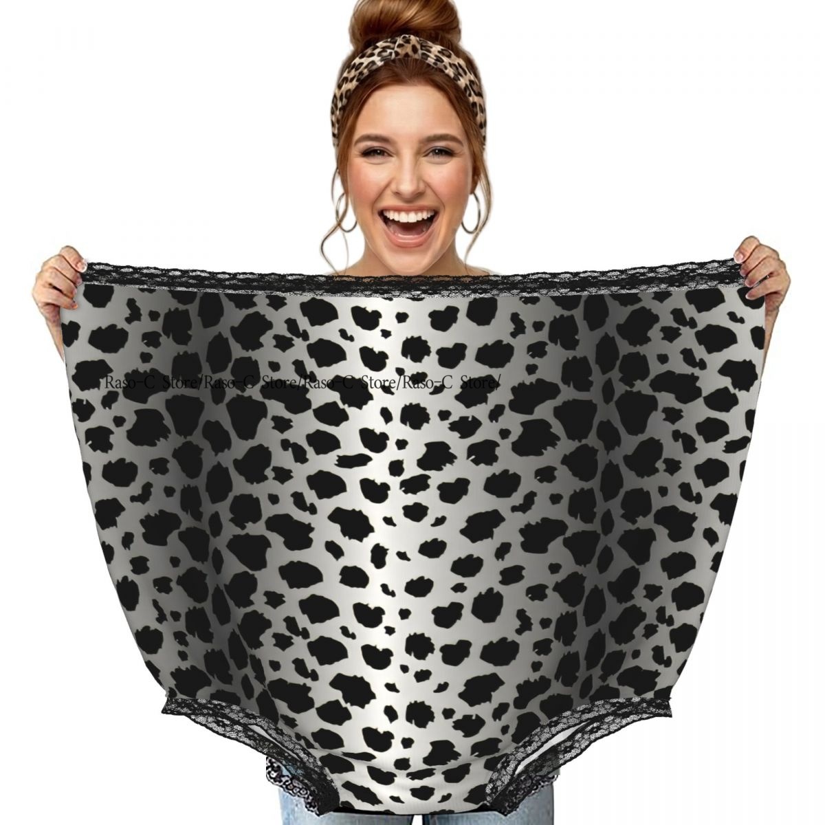 Women'S Fashion Underwear - Lustige Gag-Unterwäsche für Oma, Leopardenmuster, schwarz-weiß,