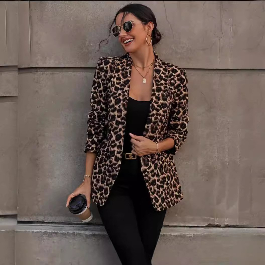 Women'S Fashion Long Coat - 2024 Neuer Stil Leopardenmuster Anzugjacke Oberteil