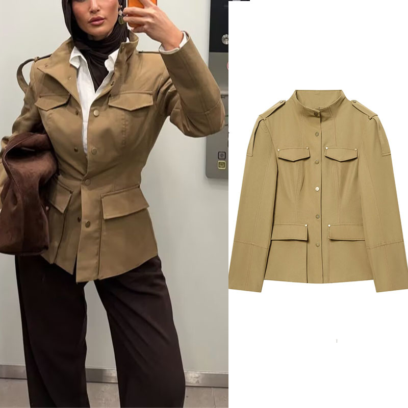 Women'S Fashion Utility Vest - Militär-Stil Utility-Jacke für Damen in Khaki