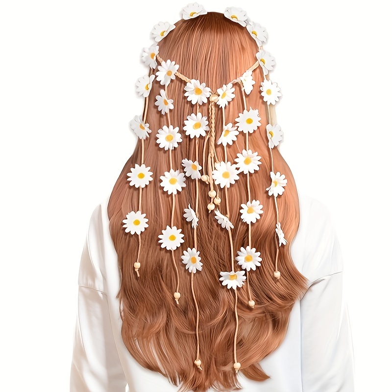 Women'S Fashion In The 70S - Blumen-Hippie-Stirnband, Blumenkrone, Sommer-Sonnenblumen-Haarschmuck, geeignet für den