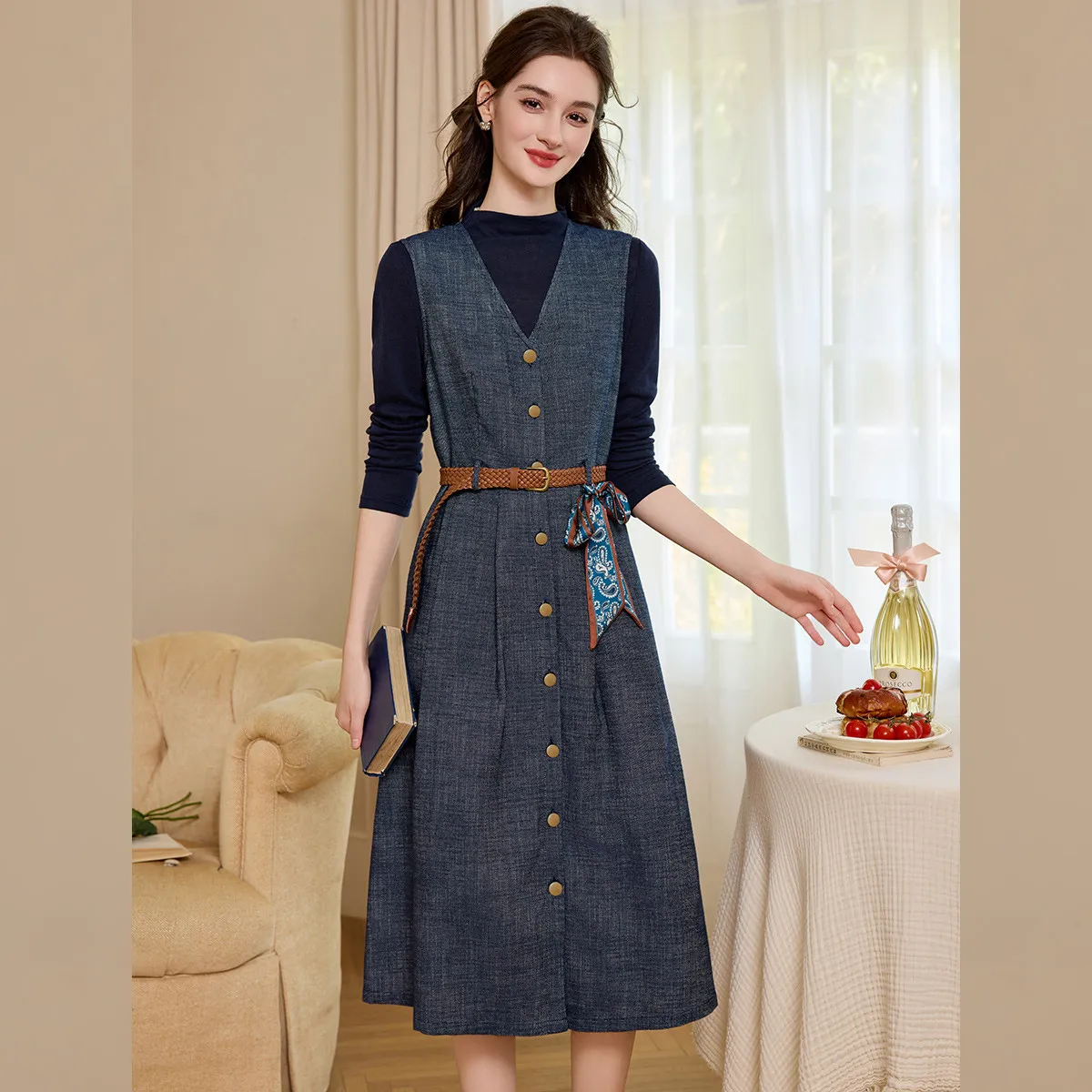 LOUISYAO Hochkragen-Oberteil & – Belted Shirt Dress Bewertung und Preis