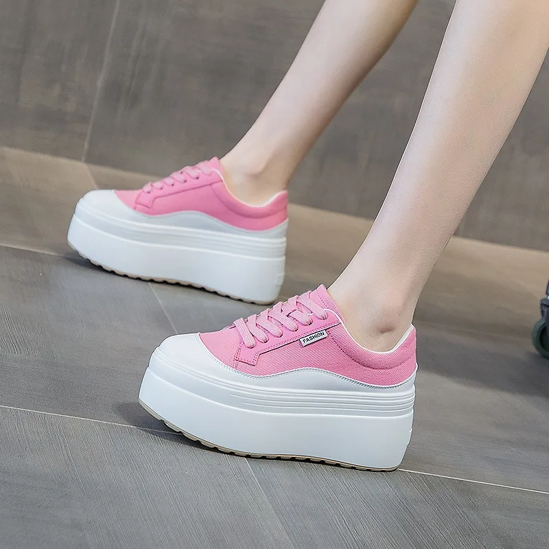 8cm Neue Leinwand Echtes Leder – Sneakers Fashion Women Bewertung und Preis