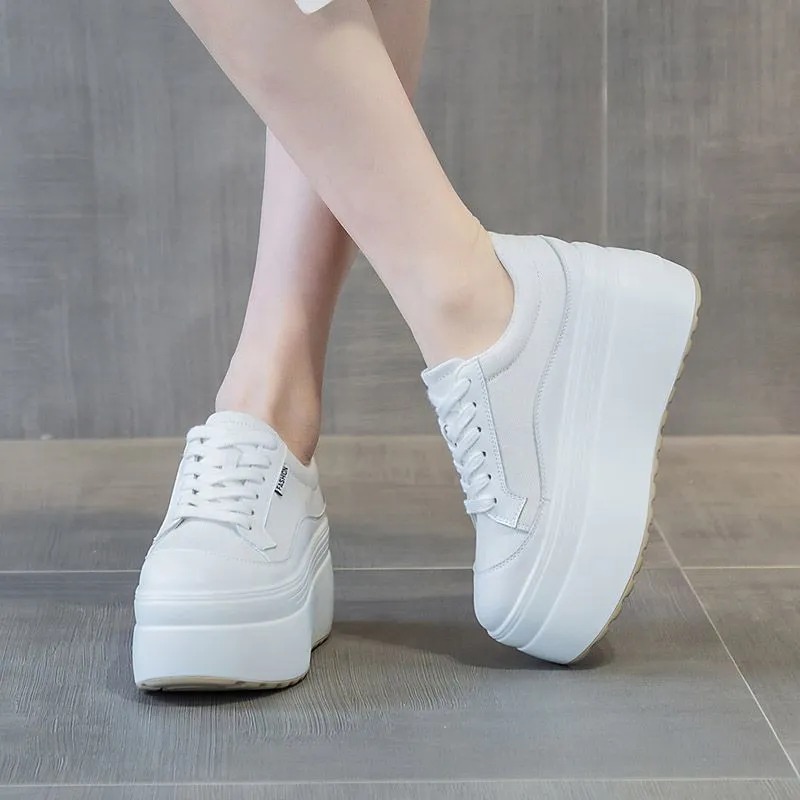 8cm Neue Leinwand Echtes Leder – Sneakers Fashion Women Bewertung und Preis